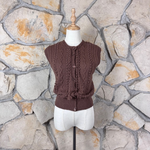 Ralph Lauren Blue Label c. 1980s Hand Knit Wool Sweater Vest Hazelnut | S - Picture 1 of 6